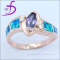 Lady fashion opal ring with amythest stone ring opal rose rodium plate